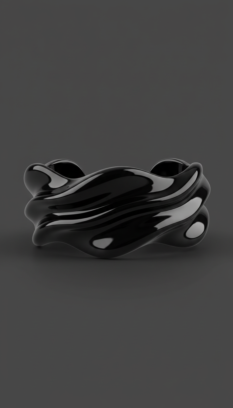 Glossy Black Sculptural Cuff Bracelet