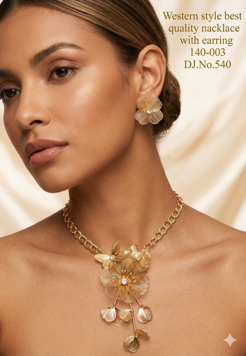 Golden Blossom Textured Anti tarnish imitation Necklace and Earring Set