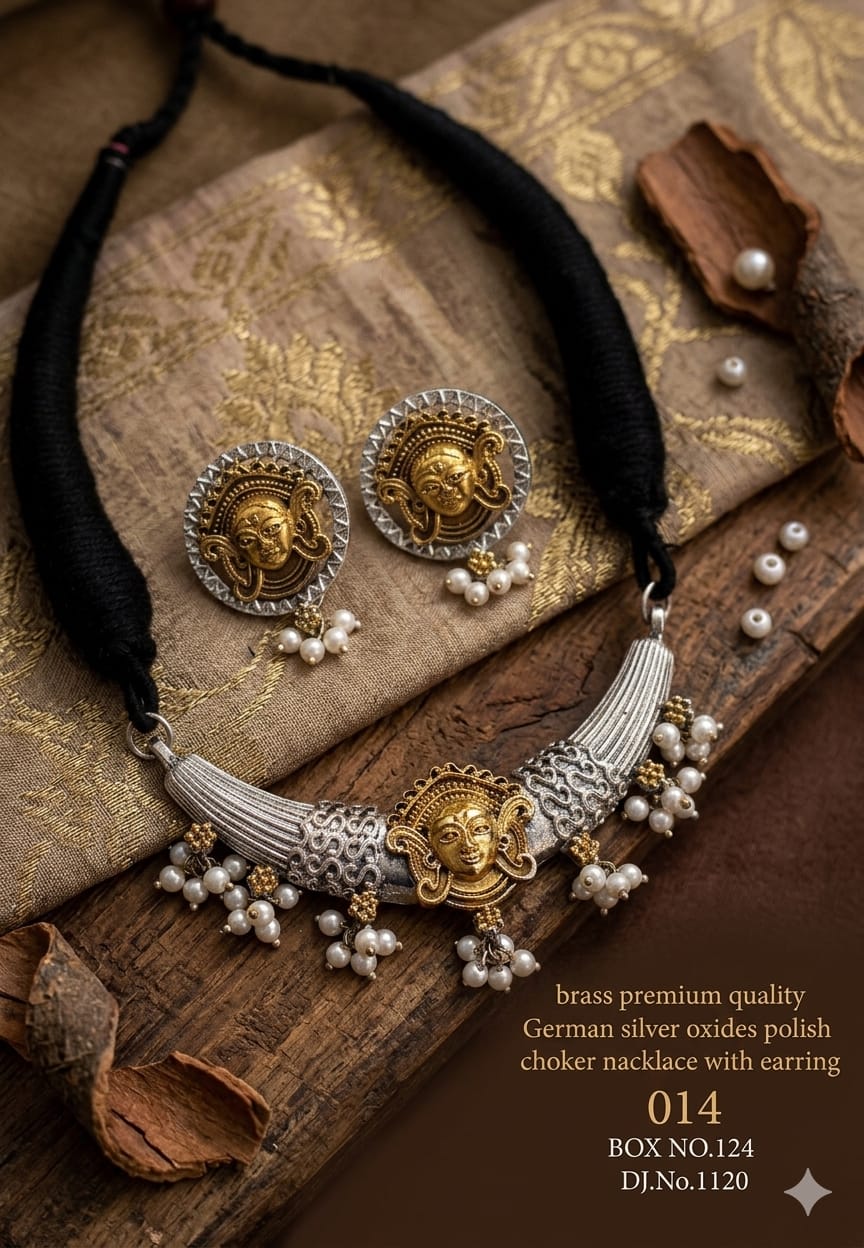 Bani Jewels Dual-Tone German Silver Oxidized Elephant Choker Necklace Set