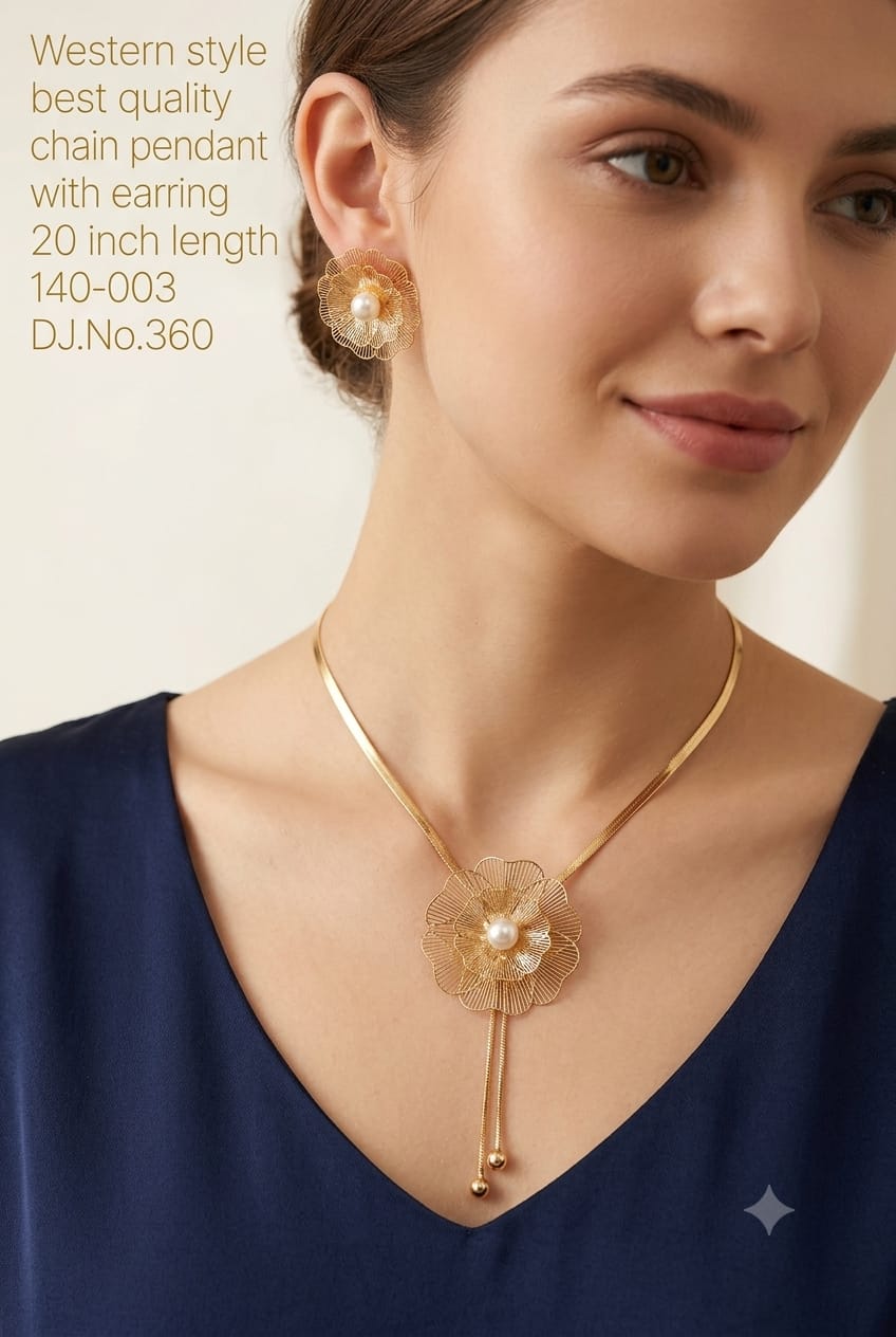 Golden Blossom Textured Anti tarnish imitation Necklace and Earring Set