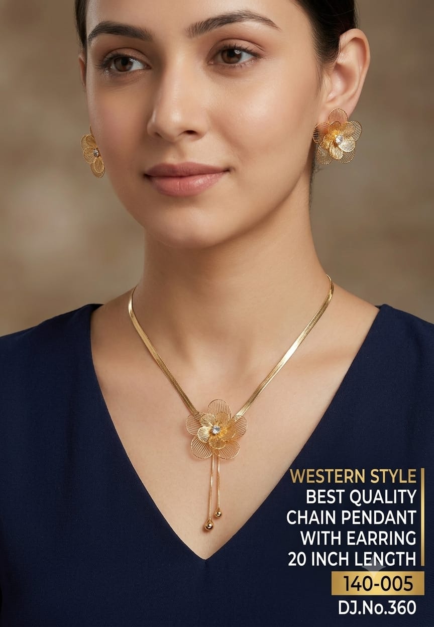 Golden Blossom Textured Anti tarnish imitation Necklace and Earring Set