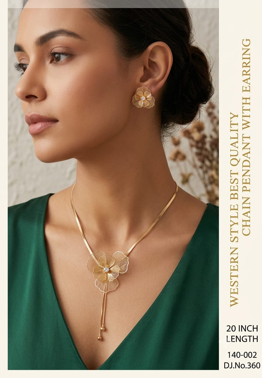 Golden Blossom Textured Anti tarnish imitation Necklace and Earring Set
